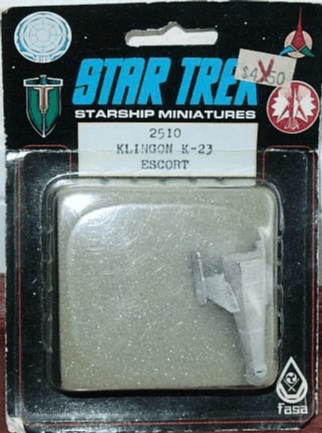 Jpeg picture of FASA's Klingon K-23 miniature in blister package.