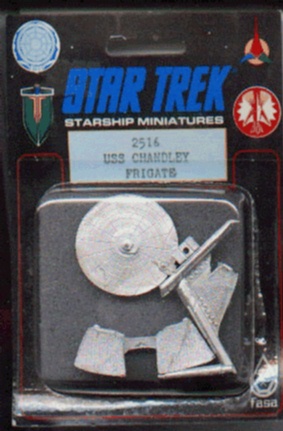 Another peg picture of FASA's USS Chandley miniature in blister package.