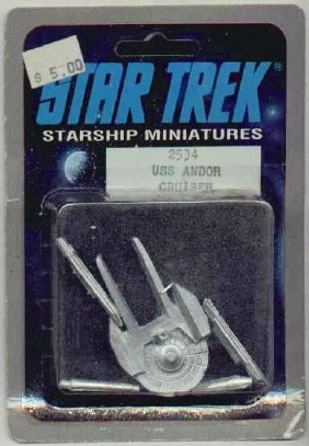 Jpeg picture of FASA's U.S.S. Andor miniature in blister package.
