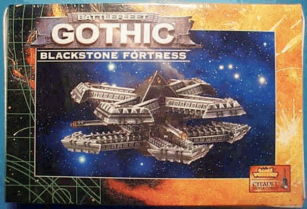 Jpeg picture of Games Workshop's Battlefleet Gothic Blackstone Fortress miniature in box.