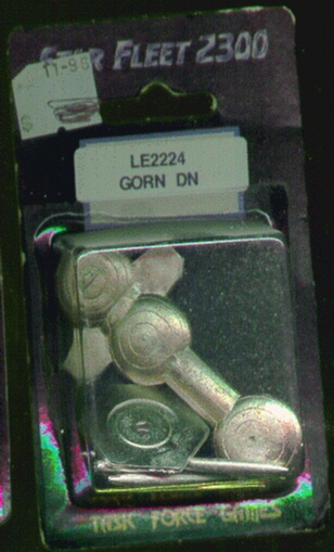 Jpeg picture of Task Force Games' 2200 Gorn DN miniature in blister package.